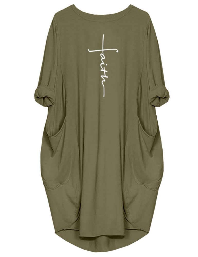 Rfecccy Women's Faith Oversize Baggy T Shirt Causal Loose Party Short Midi Dresses with Pockets Green - Image 1